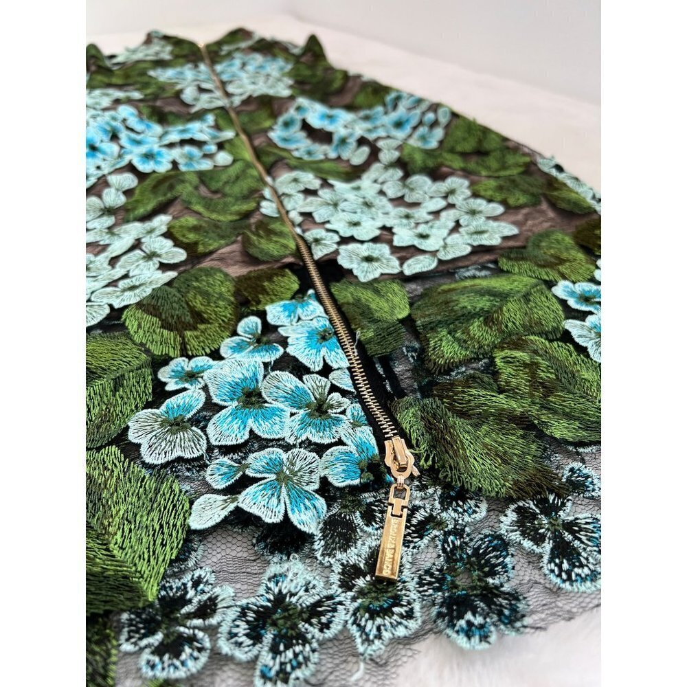 New Bronx and Banco Size US 4 Embroidery Cocktail Dress Hydrangea Blue/Green - Picture 8 of 14